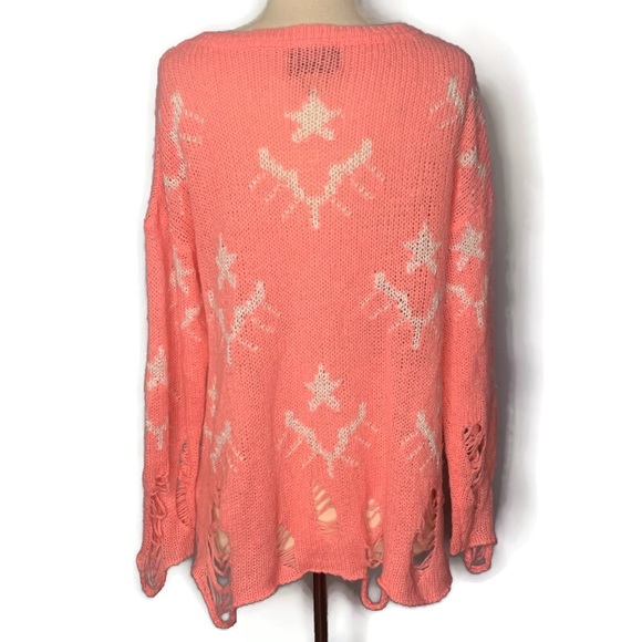 Wildfox White Label Pink Loose Knit Pullover Oversized Star Bright Sweater XS - Picture 6 of 9